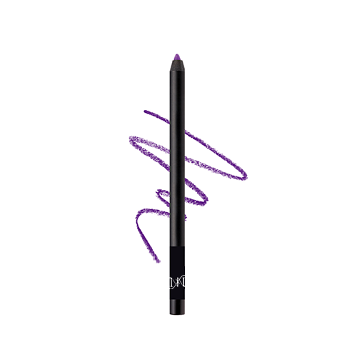 Purple eyeliner pencil with a swatch on a white background