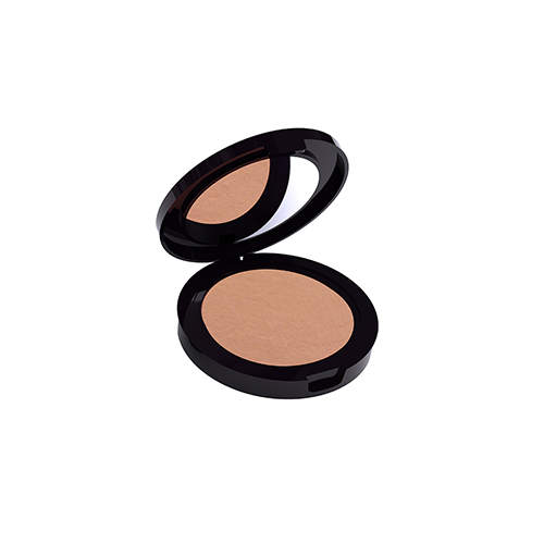 Compact powder in a black case on a white background